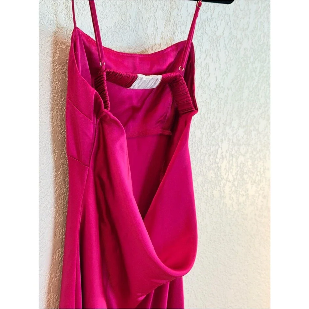 Abercrombie & Fitch Satin Cowl Back Slip Midi Dress in Hot Pink NWT! Size XS